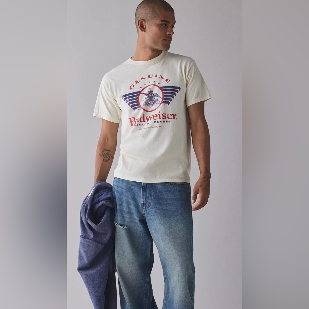 Budweiser Cream Tee with Red and Blue Logo